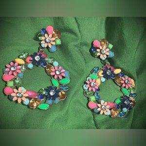 Colorful Floral and rhinestone Statement post Earrings